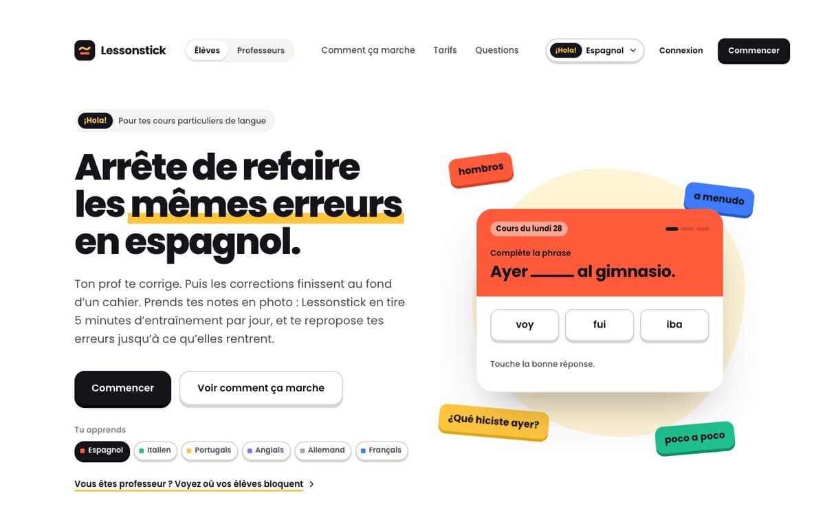 Capture d'écran du projet Lessonstick